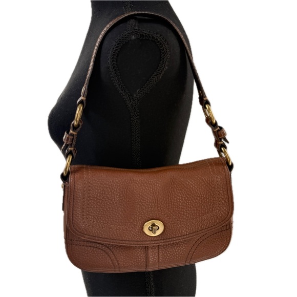Coach Handbags - Coach Chelsea Brown Pebbled Leather Turnlock Flap Shoulder Bag Purse Vtg. 2007